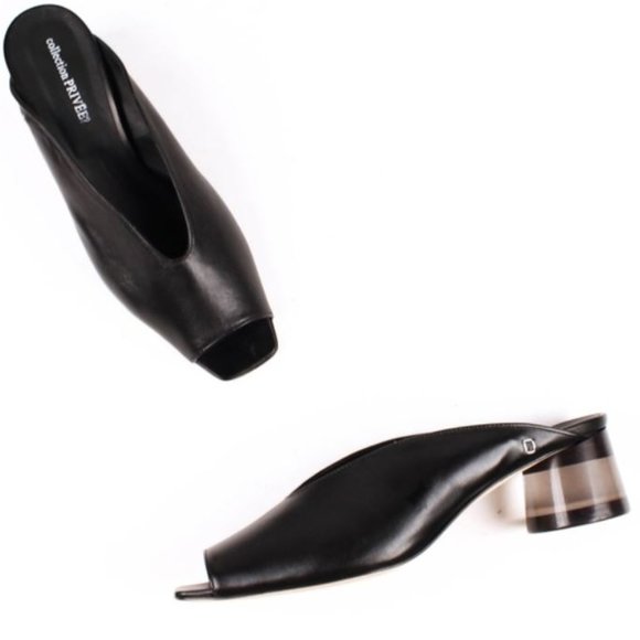 Collection PRIVEE?- black leather, kitten heel, 39 - Picture 1 of 8